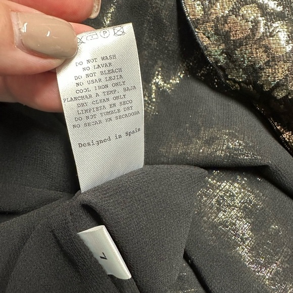 Masscob LA CORUNA BLACK & METALLIC GOLD V-NECK SHORT SLEEVE DRESS LARGE - Picture 9 of 11